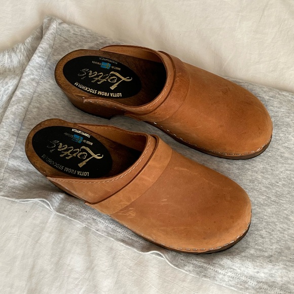 Swedish Leather Wood Clogs in Camel, Light Brown, Size 37 - Picture 3 of 6